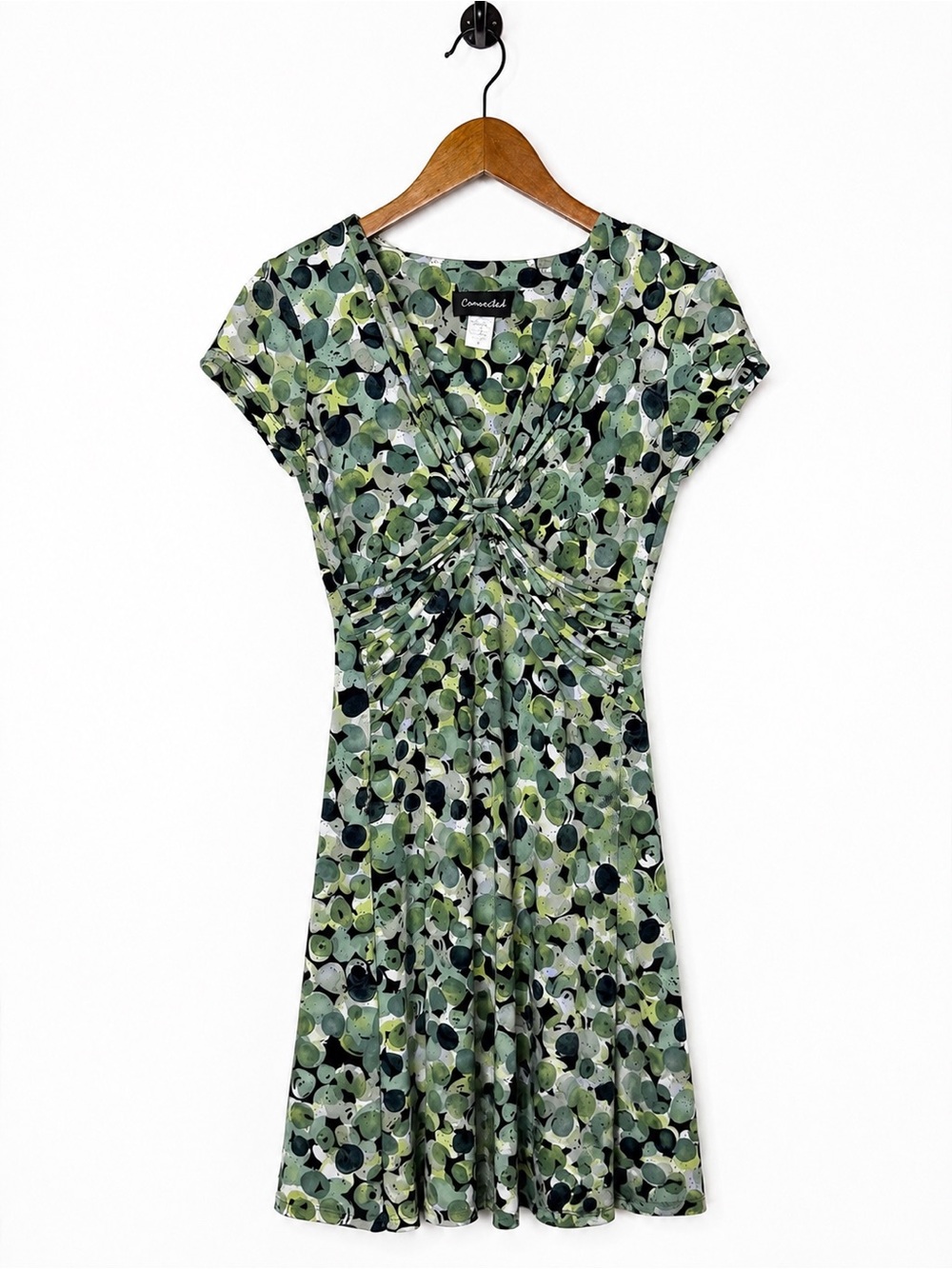 Connected Women’s Green Abstract Print Twist Front Dress Size 4